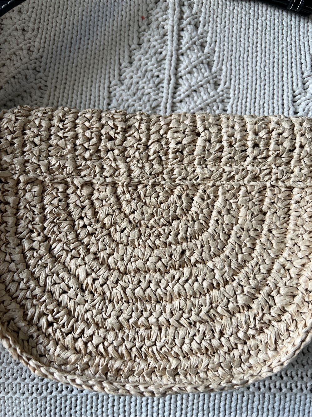 Zara Half Moon Woven Straw Crossbody Bag with Black Leather Trim - Picture 5 of 5
